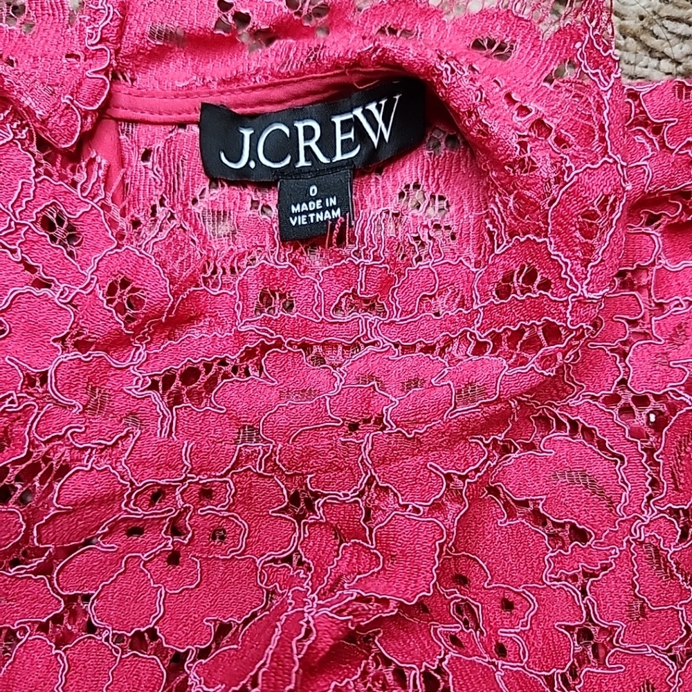 J. Crew Womens Sz 0 Scalloped Mock Neck Laced Long Sleeve Top in Dragonfruit - Picture 9 of 12